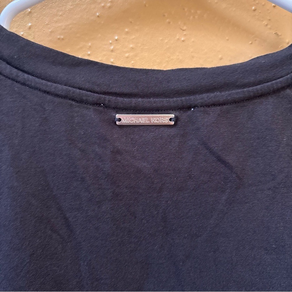 Michael Kors Black Puff Sleeve Top Faux Leather Mixed Media XL - Picture 6 of 10